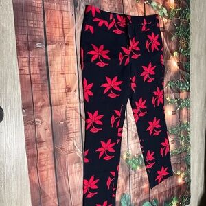 Banana Republic Black Pants with Red Floral Print